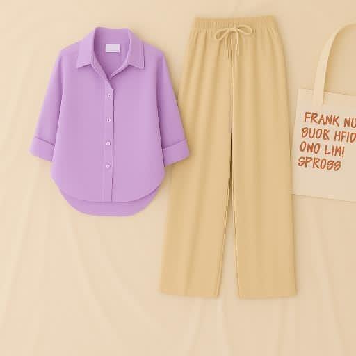 LILAC BUTTON DOWN SHIRT WITH BEIGE FLAPPER