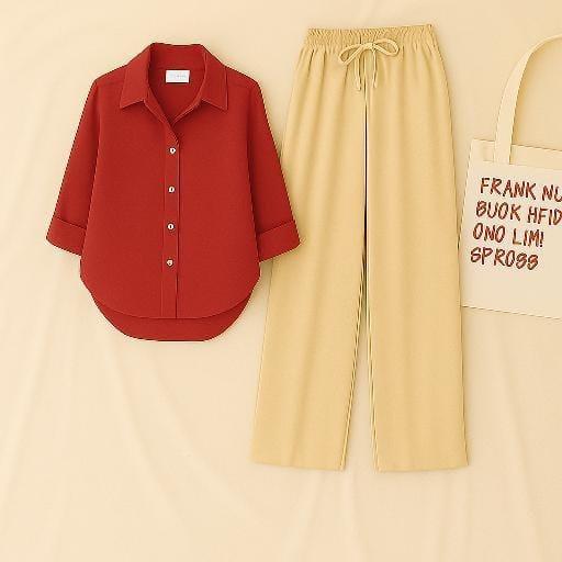 RED BUTTON DOWN SHIRT WITH BEIGE FLAPPER