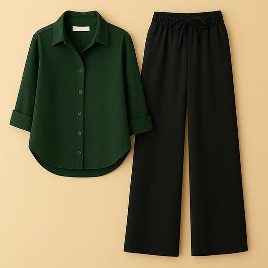 BOTTLE GREEN BUTTON DOWN SHIRT WITH BLACK FLAPPER