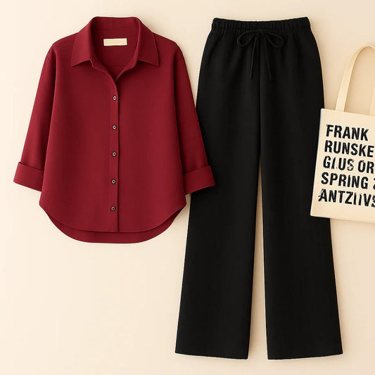 MAROON BUTTON DOWN SHIRT WITH BLACK FLAPPER