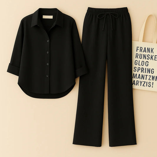 BLACK BUTTON DOWN SHIRT WITH BLACK FLAPPER