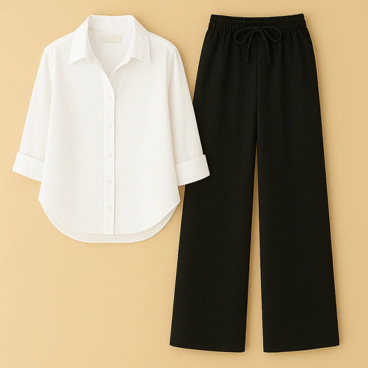 WHITE BUTTON DOWN SHIRT WITH BLACK FLAPPER