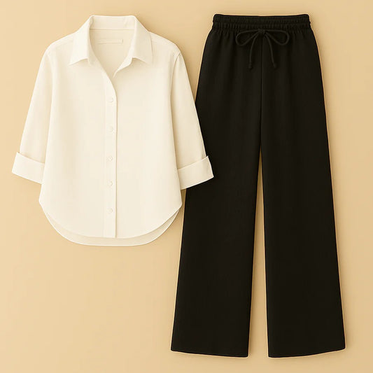 OFF WHITE BUTTON DOWN SHIRT WITH BLACK FLAPPER