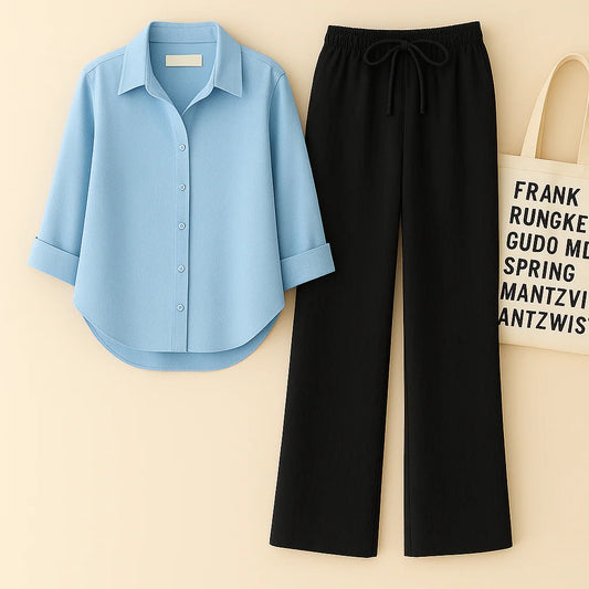 SKY BLUE BUTTON DOWN SHIRT WITH BLACK FLAPPER