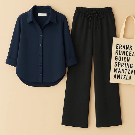 NAVY BLUE BUTTON DOWN SHIRT WITH BLACK FLAPPER