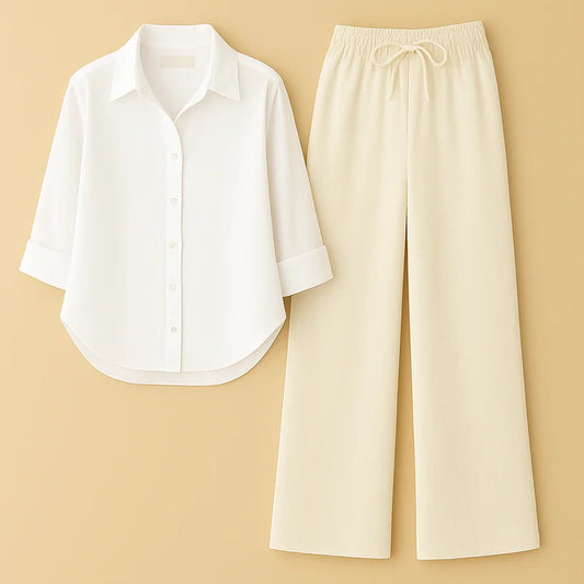 WHITE BUTTON DOWN SHIRT WITH BEIGE FLAPPER