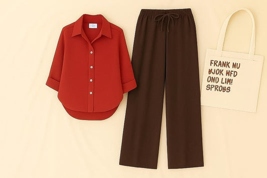 RED BUTTON DOWN SHIRT WITH BROWN FLAPPER