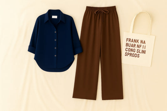 NAVY BLUE BUTTON DOWN SHIRT WITH BROWN FLAPPER