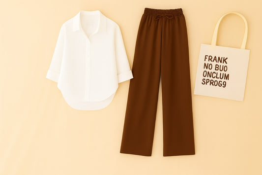 WHITE BUTTON DOWN SHIRT WITH BROWN FLAPPER