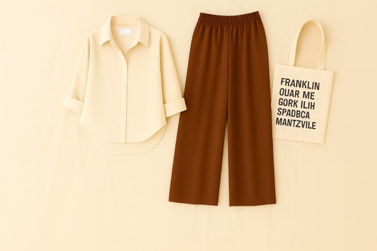 BEIGE BUTTON DOWN SHIRT WITH BROWN FLAPPER