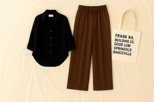 BLACK BUTTON DOWN SHIRT WITH BROWN FLAPPER TROUSER
