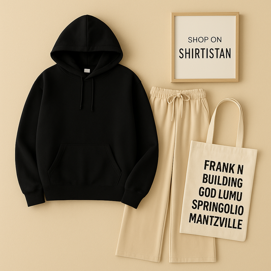 PLAIN BLACK HOODIE WITH BEIGE FLAPPER