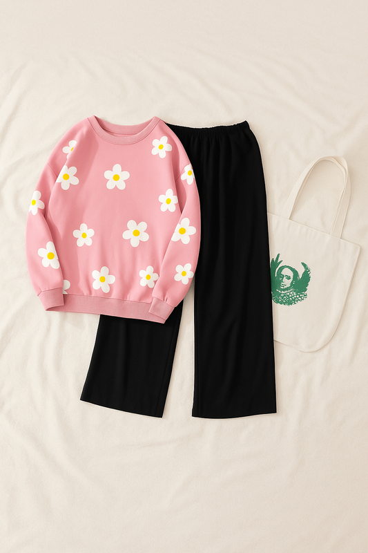 SUNFLOWER ALL OVER PINK SWEATSHIRT WITH FLAPPER