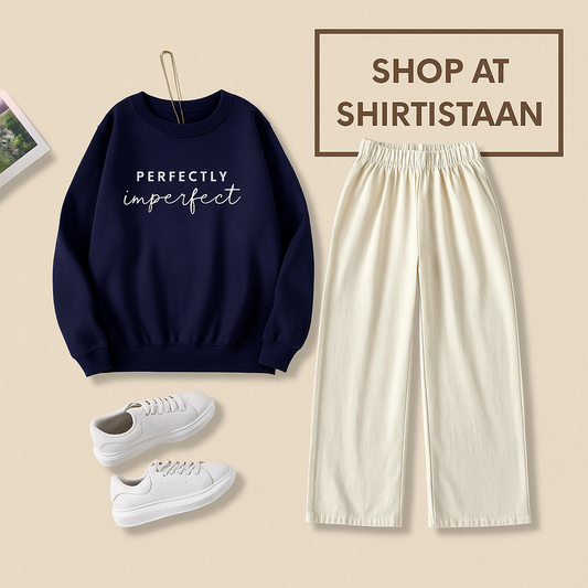 NAVY SWEATSHIRT PERFECTLY IMPERFECT WITH WHITE FLAPPER