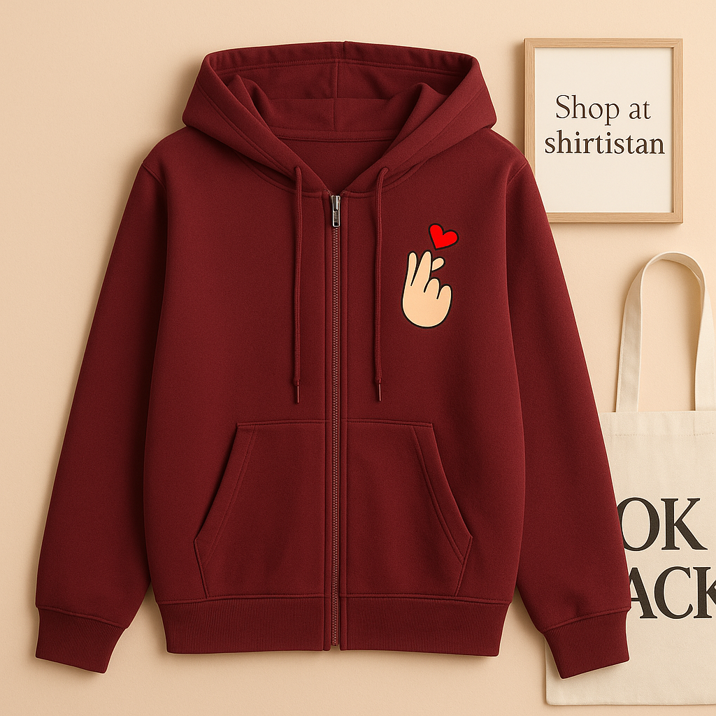 MAROON ZIPPER HOOD POCKET LOVE CHARM