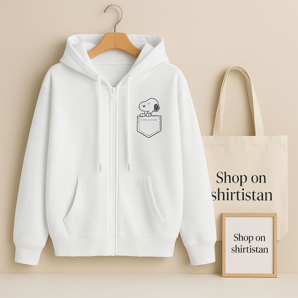 WHITE ZIPPER HOOD POCKET DOG