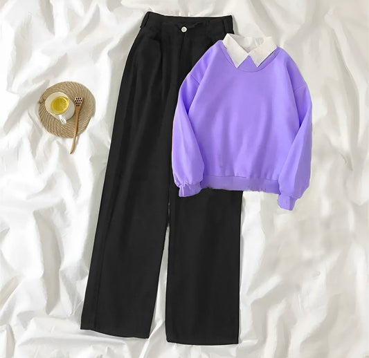 LILAC COLLAR SWEATSHIRT WITH BLACK JEANS