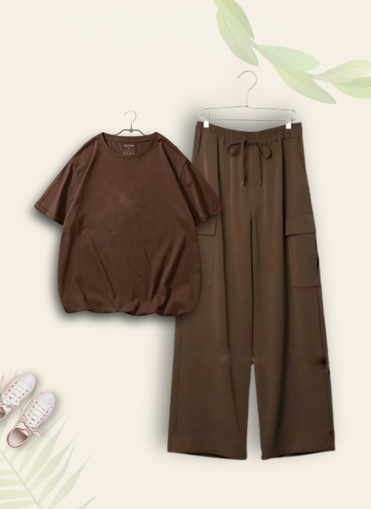 BROWN TSHIRT WITH BROWN CARGO TROUSER