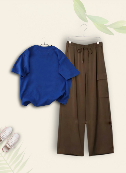 ROYAL BLUE TSHIRT WITH BROWN CARGO TROUSER