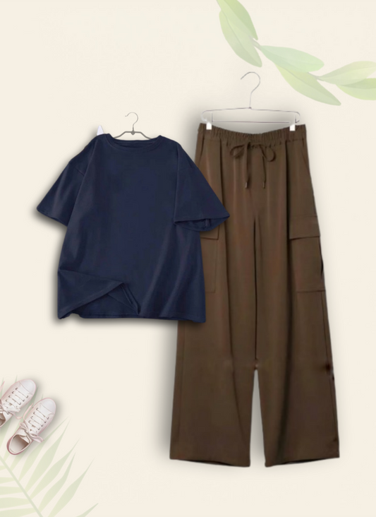 NAVY BLUE TSHIRT WITH BROWN CARGO TROUSER