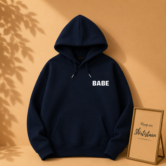 NAVY BLUE HOOD BABE ON POCKET