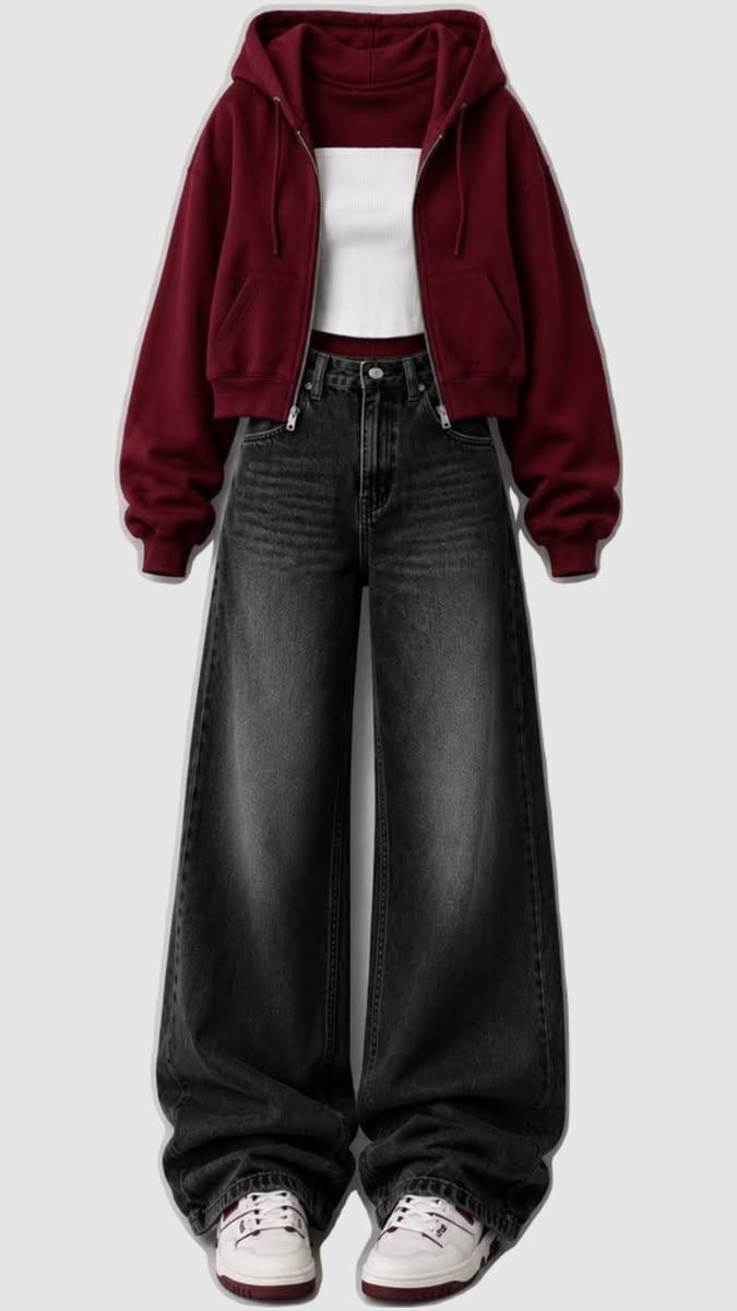Maroon Zipper With White Tee & Black Vintage jeans
