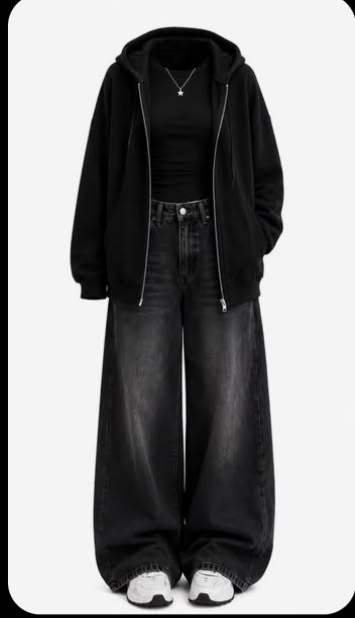 Black Zipper With Black  Tee &  Black Vintage Jeans