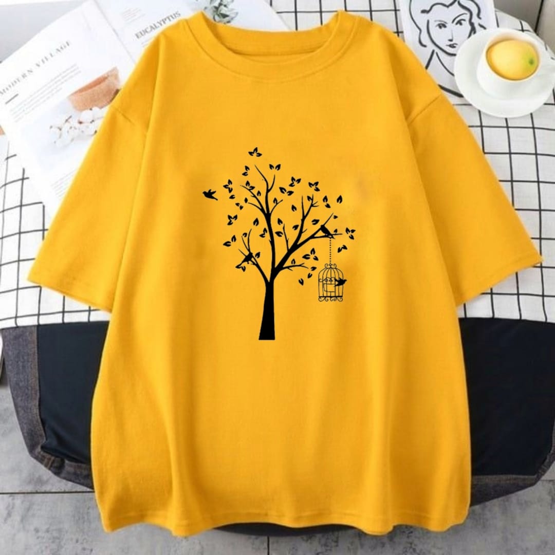 YELLOW TSHIRT WITH TREE PRINTED