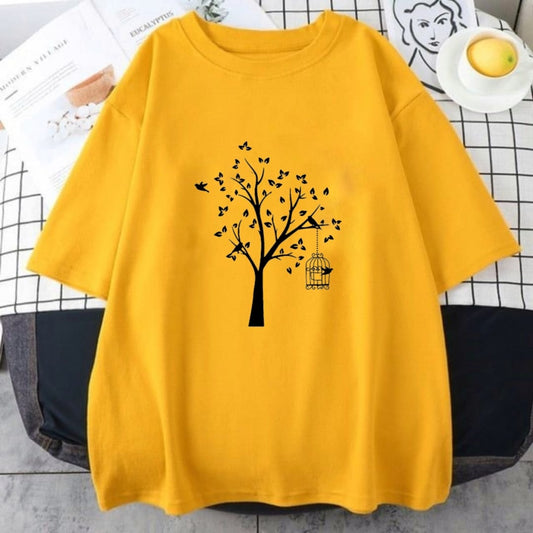 YELLOW TSHIRT WITH TREE PRINTED