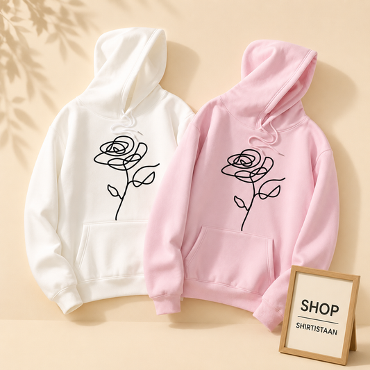 PAIR OF TWO HOODS (WHITE AND PINK) BLACK FLOWER