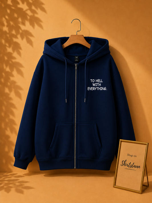NAVY BLUE ZIPPER HOOD POCKET TO HELL WITH EVERYTHING