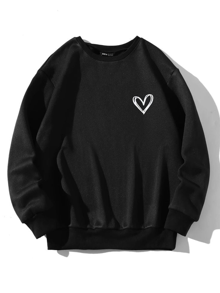 POCKET SHREDED HEART BLACK SWEATSHIRT