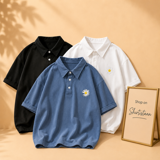POLO SHIRT WITH SUNFLOWER POCKET (PACK OF 3)- (BLACK, WHITE AND PETROLEUM BLUE)
