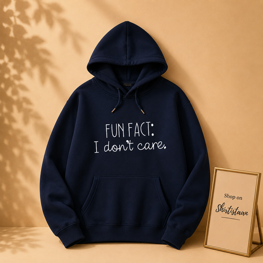 NAVY BLUE HOOD FUN FACT I DONT CARE