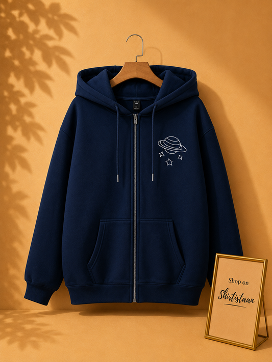 NAVY BLUE ZIPPER HOOD POCKET SATURN