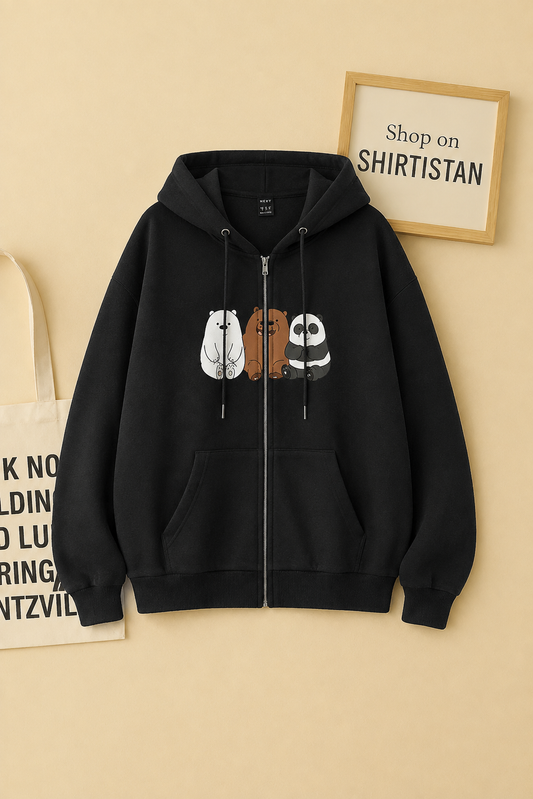 3 BEAR BLACK ZIPPER HOODIE