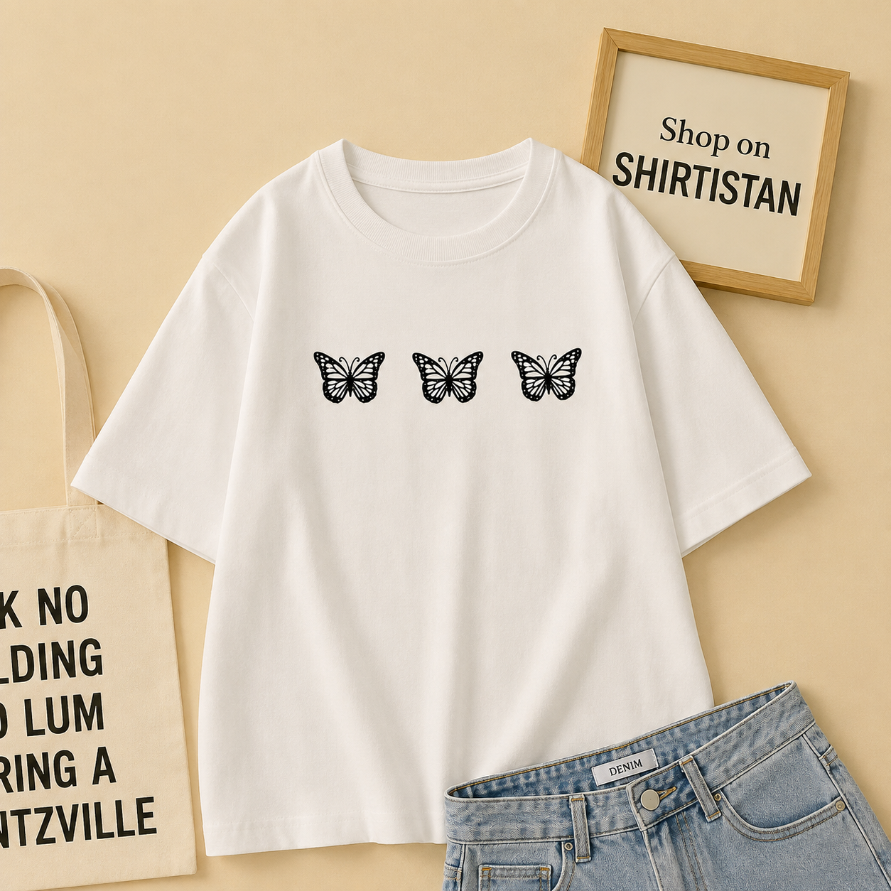 3 BLACK BUTTERFLY WHITE TEE