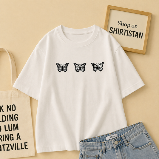 3 BLACK BUTTERFLY WHITE TEE