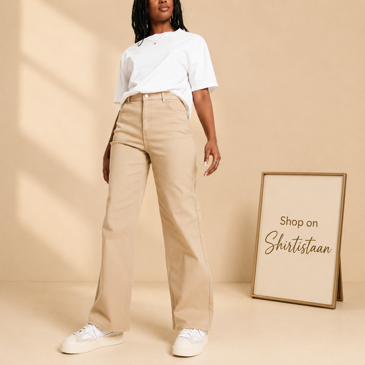 BEIGE WIDE LEG JEANS