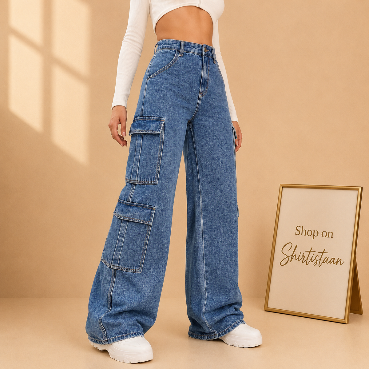 MID BLUE CARGO JEANS