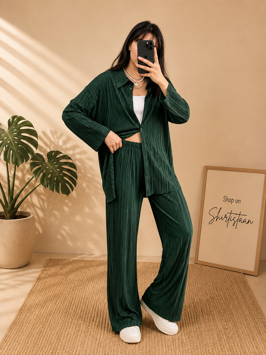 WRINKLE OUTFIT CHECK (BOTTLE GREEN COLOR)