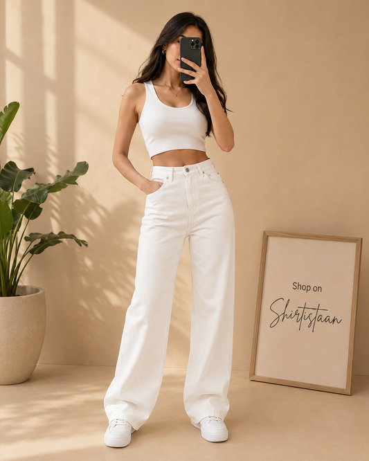 WHITE WIDE LEG JEANS