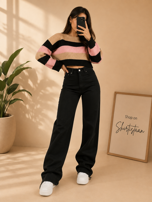 BLACK WIDE STRAIGHT JEANS
