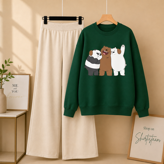 BOTTLE GREEN SWEATSHIRT BEAR TOGETHER WITH BEIGE FLAPPER