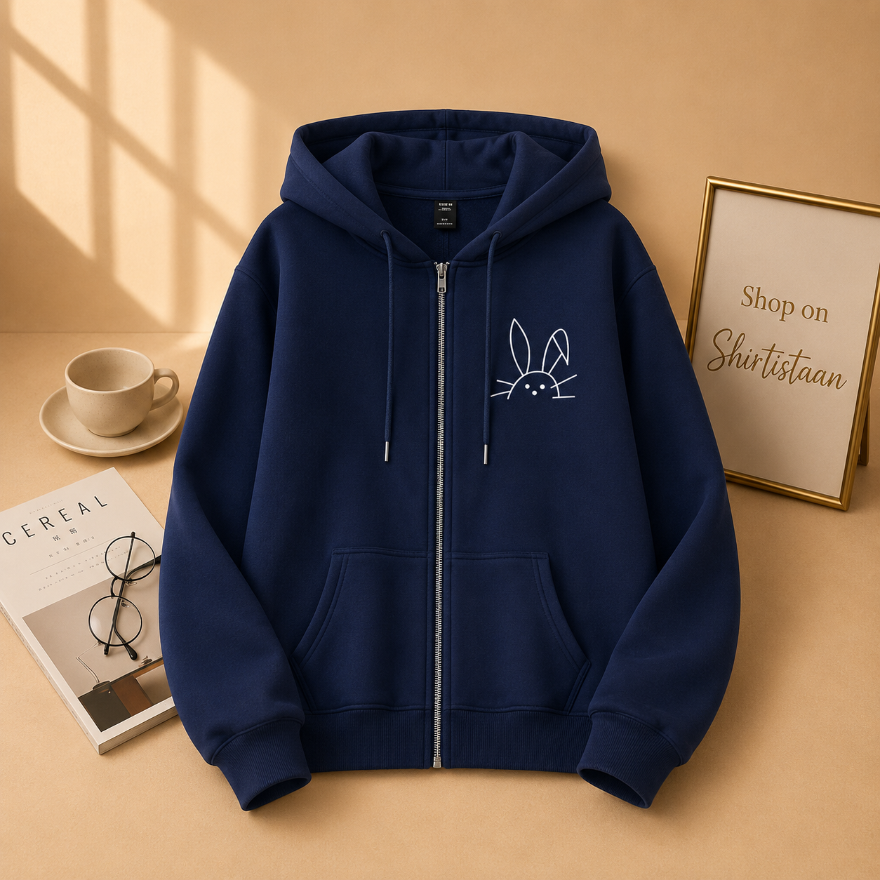 NAVY BLUE ZIPPER HOOD POCKET TILT RABBIT