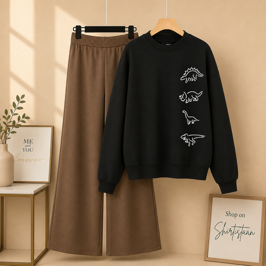 BLACK SWEATSHIRT VERTICAL ANIMAL LINE WITH BROWN  FLAPPER