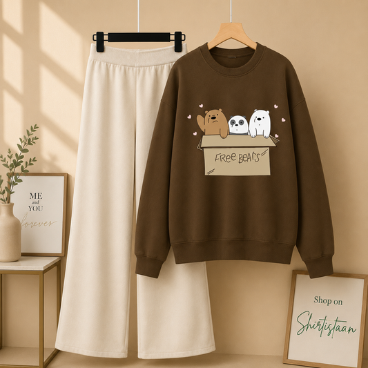 BROWN SWEATSHIRT FREE BEAR WITH BEIGE FLAPPER
