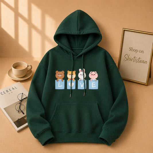 BOTTLE GREEN HOOD LOVE CARTOON
