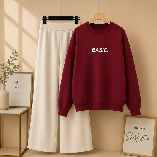 MAROON SWEATSHIRT BASIC DESIGN WITH BEIGE FLAPPER