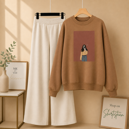 BROWN SWEATSHIRT SELFIE GIRL WITH BEIGE FLAPPER